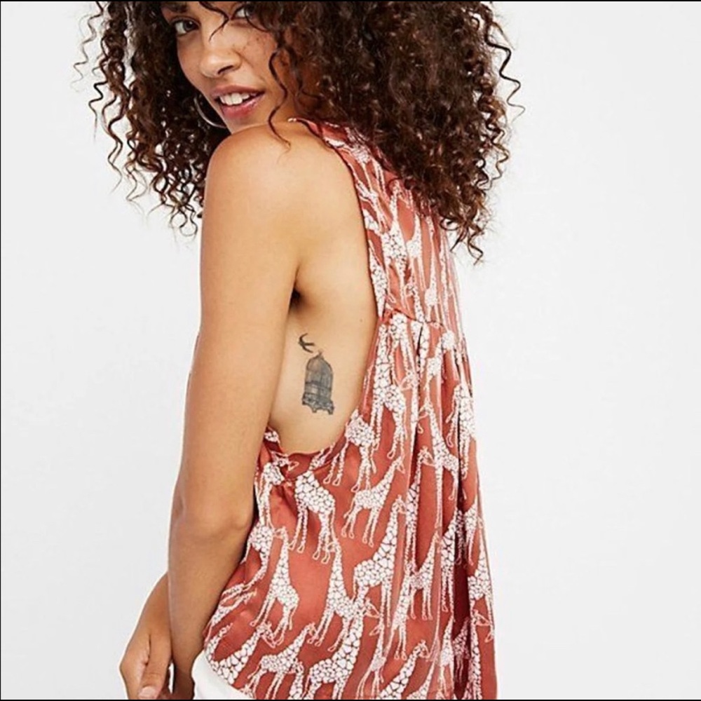 Free People Silk Giraffe Print Blouse 🦒